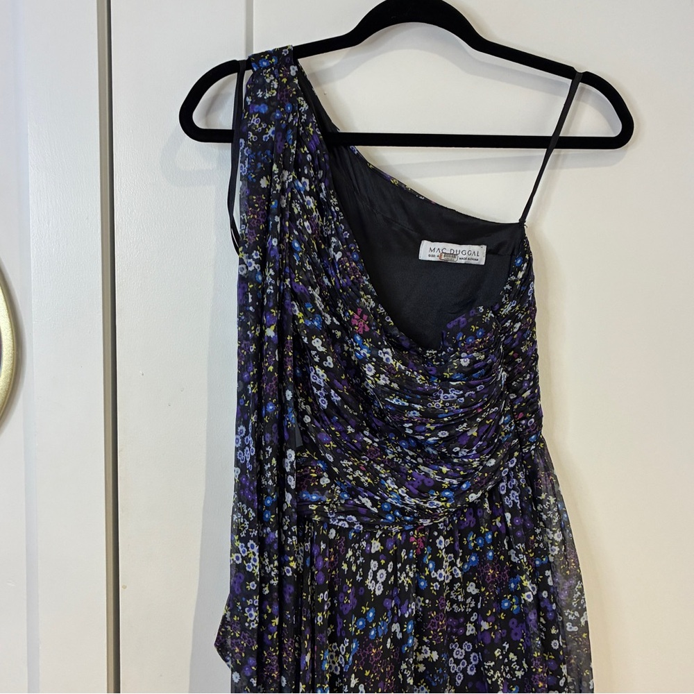 Mac Duggal One-Shoulder Floral Maxi Dress in Purple and Black - Picture 6 of 15